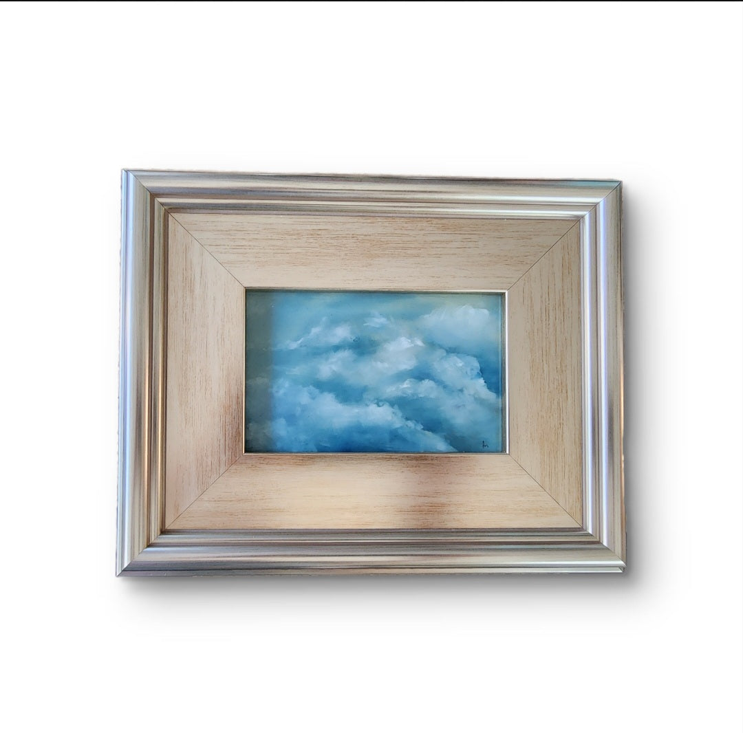 Quiet Sky II – Original 4×6 Framed Oil Cloud Painting