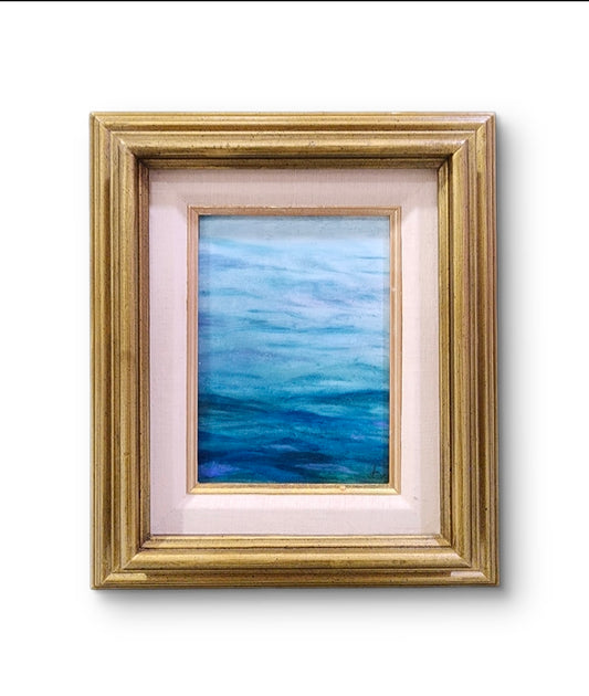 Memory in Motion – Original Blue Lake Oil Painting (5x7, Vintage Framed)